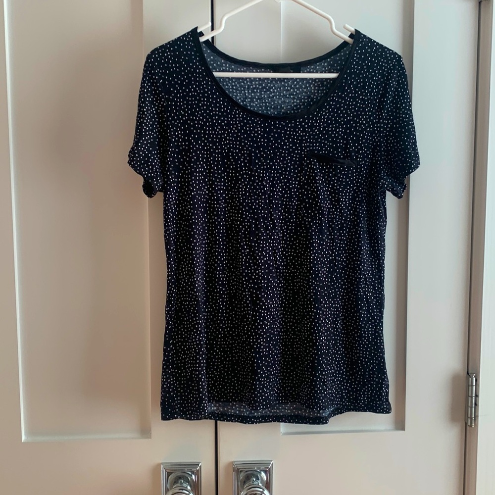Midnight Brand Short Sleeve Polka Dot Blouse, with Silk Edging, Size S